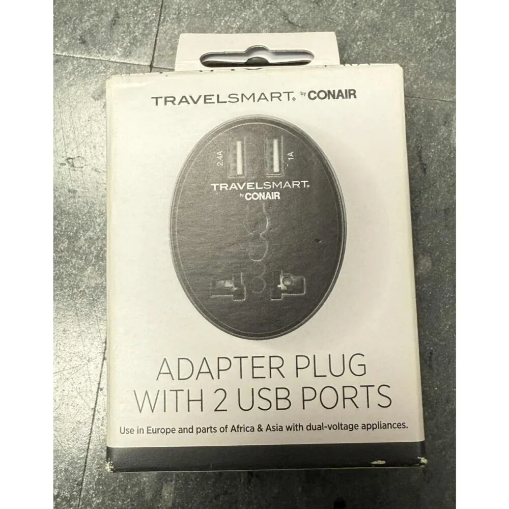 Travel Smart by Conair EU Adapter Plug with Outlet and 2 USB Ports